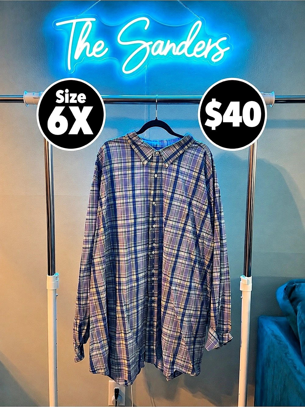 Plaid Button Down Shirt in Blue & White Size 6X